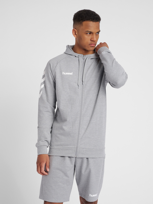 HMLGO COTTON ZIP HOODIE, GREY MELANGE, model
