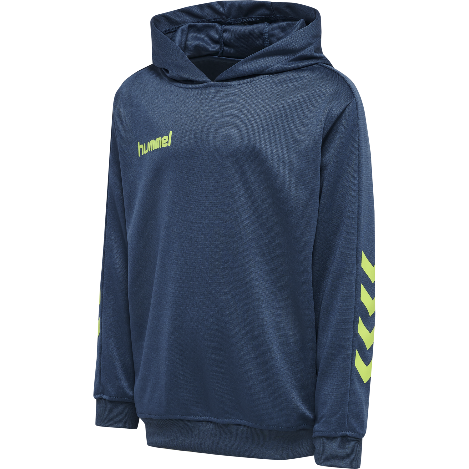 hmlPROMO KIDS POLY HOODIE, DARK DENIM/LIME PUNCH, packshot