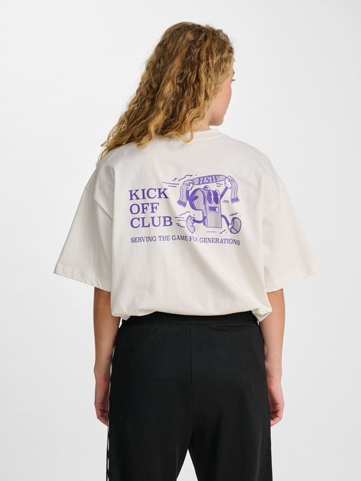 hmlLOOSE T-SHIRT S/S WHISTLE, BLANC DE BLANC/ROYAL PURPLE, model