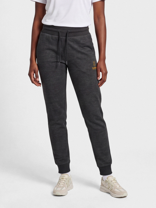 hmlOLIVIA REGULAR PANTS, BLACK MELANGE, model