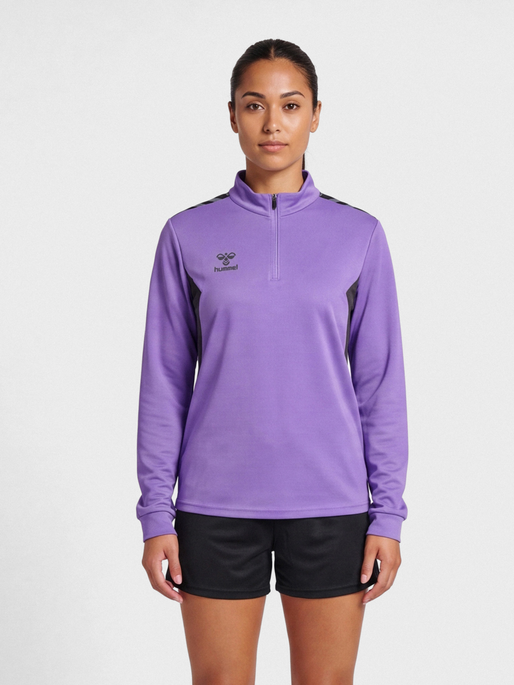 hmlAUTHENTIC HALF ZIP SWEAT WOMAN, DAHLIA PURPLE/ASPHALT, model
