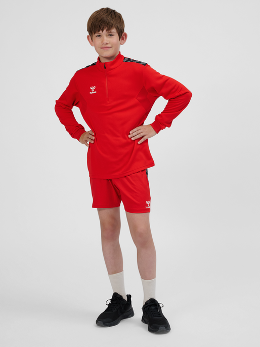 hmlAUTHENTIC HALF ZIP SWEAT KIDS, TRUE RED, model