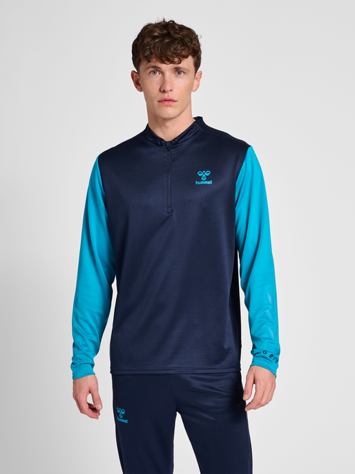 hmlONGRID 1/2 ZIP POLY SWEAT, MARINE/ATOMIC BLUE, model