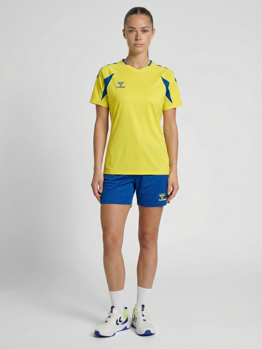 hmlCORE 2.0 JERSEY S/S WOMAN, BLAZING YELLOW/TRUE BLUE, model