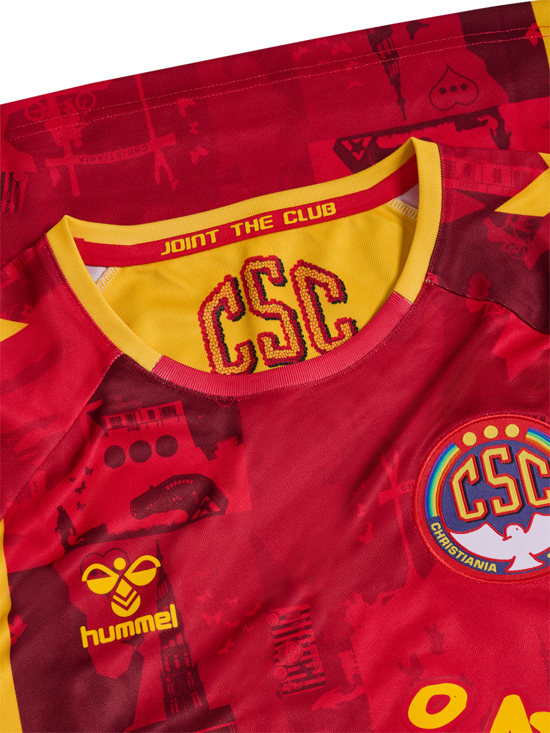 CSC 24/25 HOME JERSEY SS, TRUE RED/SPORTS YELLOW W/SPONS, packshot