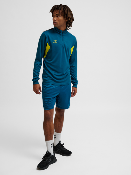 hmlAUTHENTIC HALF ZIP SWEAT, BLUE CORAL/SULPHUR SPRING, model