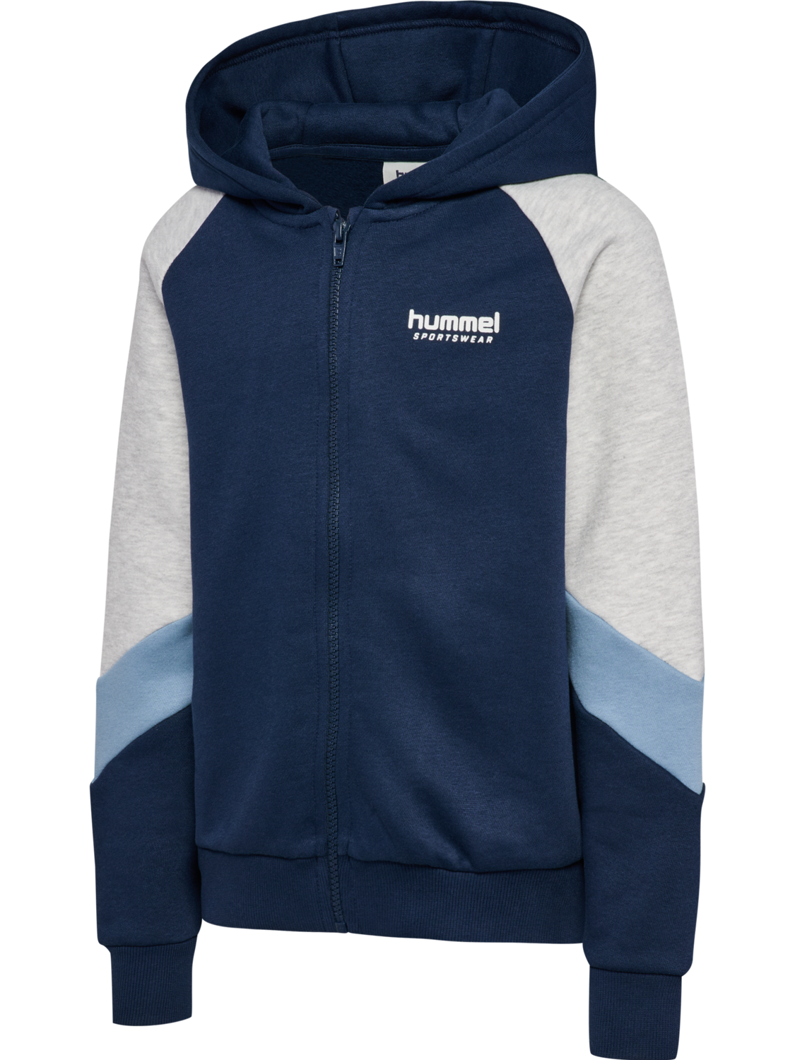 hmlJR LOOSE BLOCKED ZIP HOODIE, DRESS BLUES/FADED DENIM, packshot