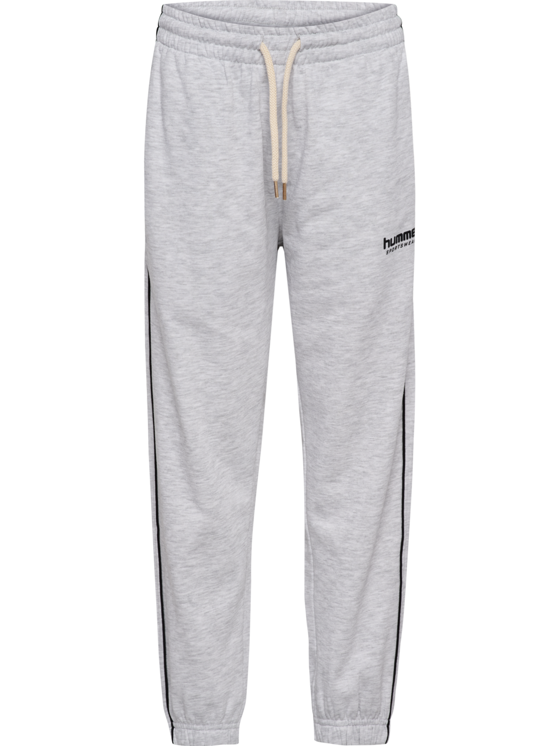hmlJR LOOSE SWEATPANT PIPING, LIGHT GREY MELANGE/BLACK, packshot