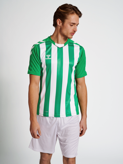hmlCORE XK STRIPED JERSEY S/S, JELLY BEAN/WHITE, model