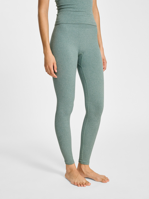 hmlYOGA SEAMLESS RIB MW TIGHTS, CHINOIS GREEN MELANGE, model