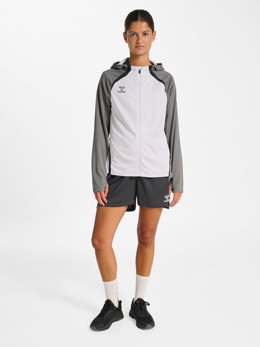 hmlLEAD 2.0 ZIP HOODIE WOMAN, WHITE/STEEL GRAY, model