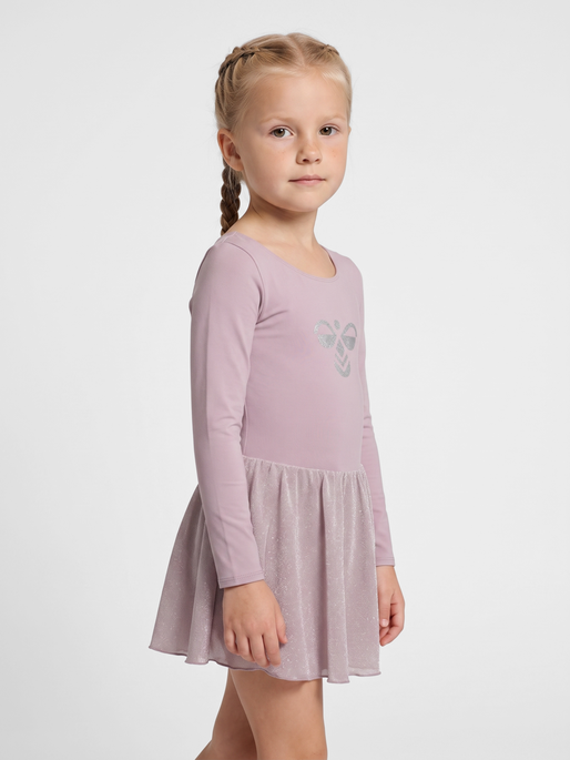 hmlJR GLITTER TIGHTS GYMSUIT L/S, SEA FOG, model
