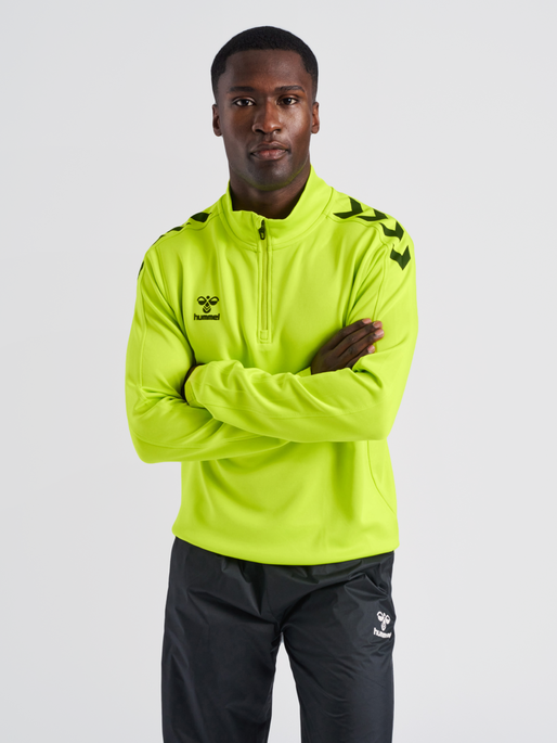 hmlCORE XK HALF ZIP POLY SWEAT, LIME POPSICLE, model