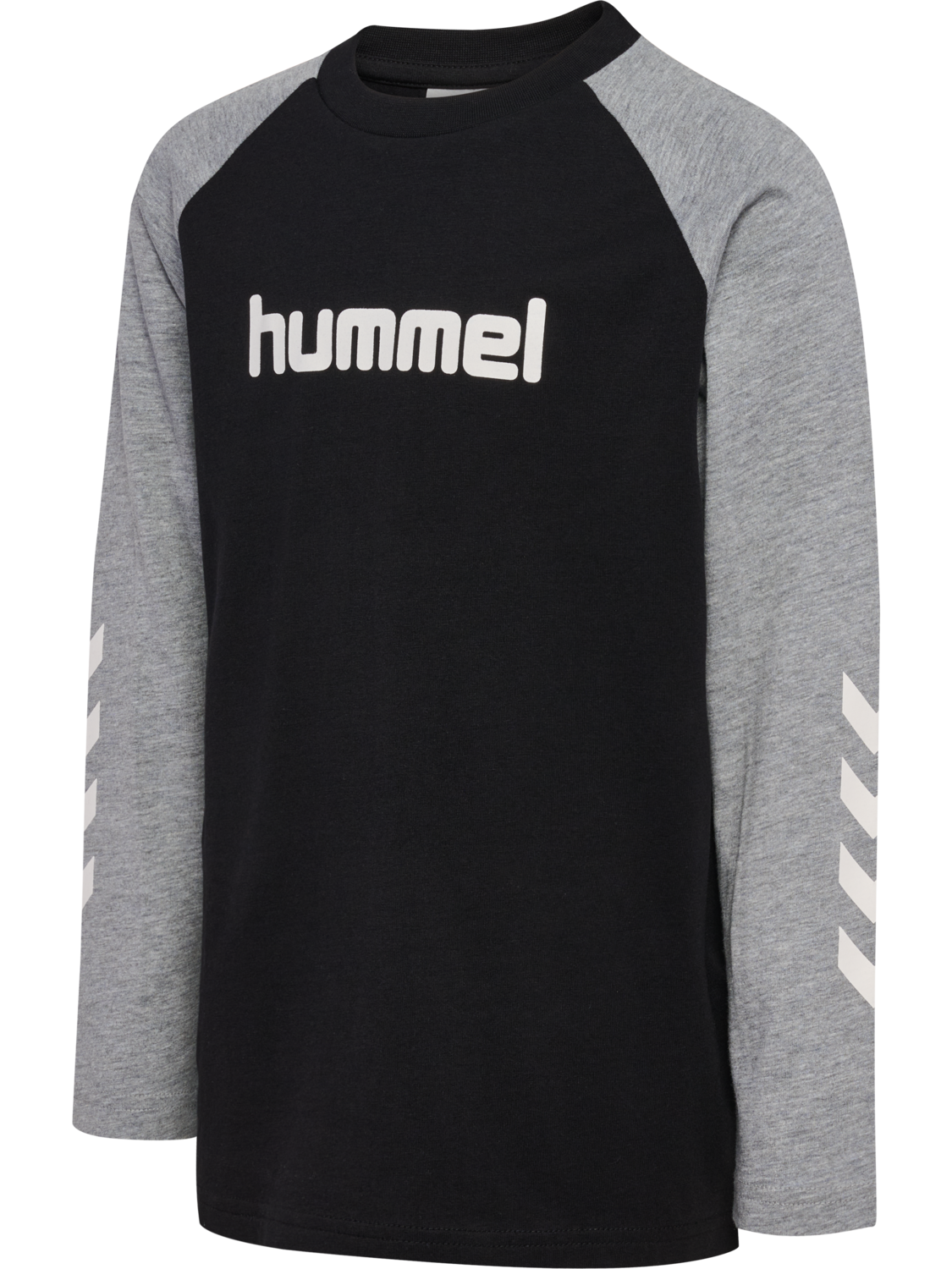 hmlJR LOGO T-SHIRT L/S, BLACK/GREY MELANGE, packshot