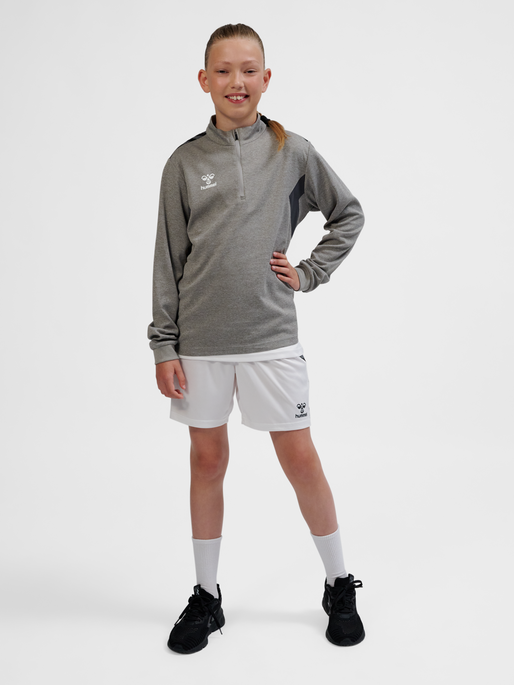 hmlAUTHENTIC HALF ZIP SWEAT KIDS, GREY MELANGE, model