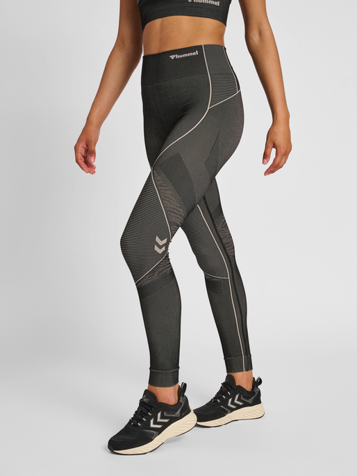 hmlMT MILA SEAMLESS MID WAIST TIGHT, BLACK/CHATEAU GREY, model