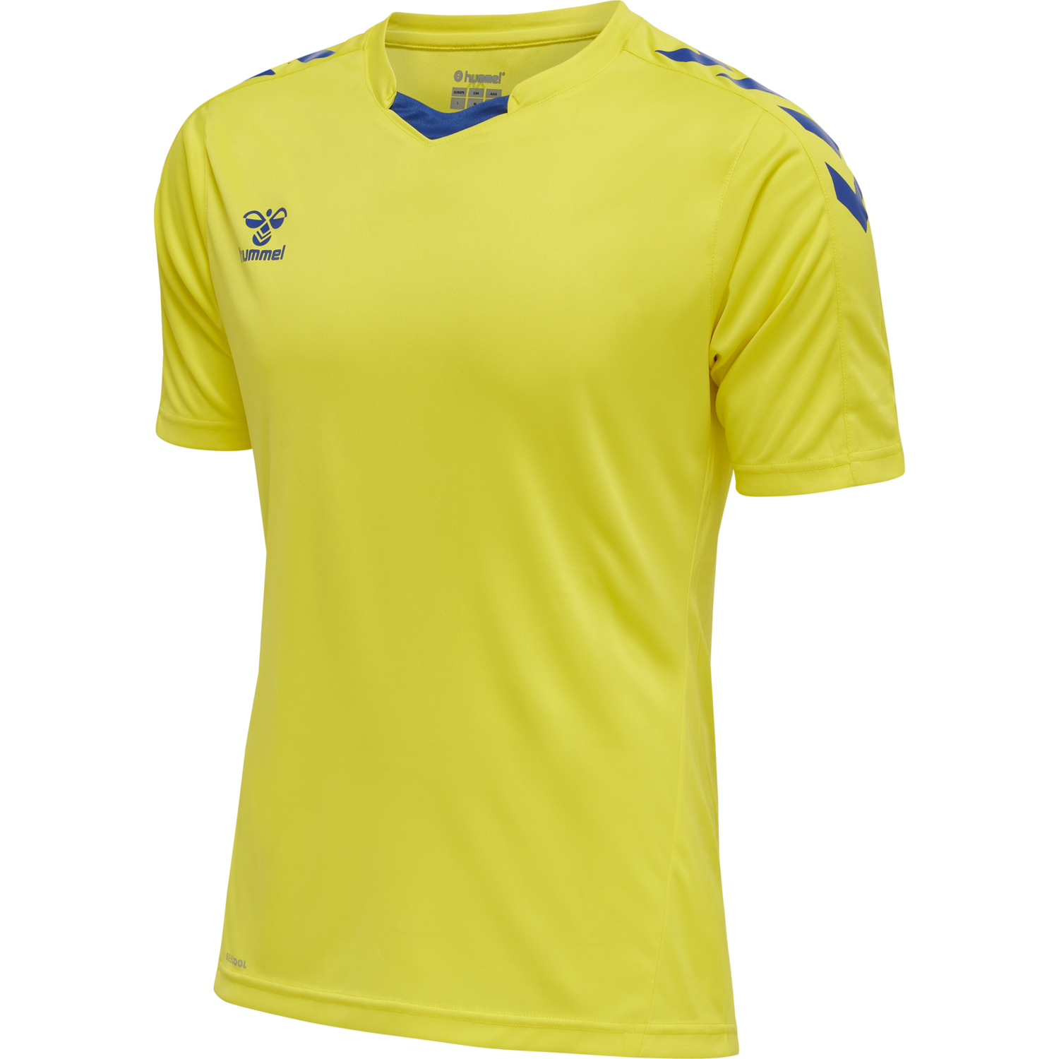 hmlCORE XK POLY JERSEY S/S, BLAZING YELLOW/TRUE BLUE, packshot