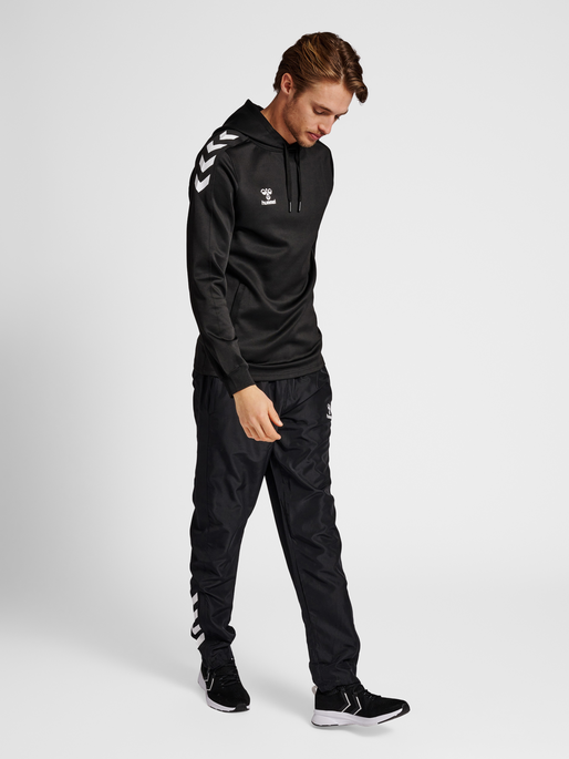 hmlCORE XK POLY SWEAT HOODIE, BLACK/BLACK, model