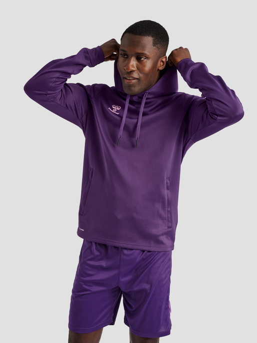 hmlCORE XK POLY SWEAT HOODIE, ACAI, model