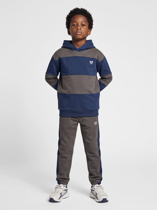hmlJR LOOSE STRIPE HOODIE BEE, DRESS BLUES, model
