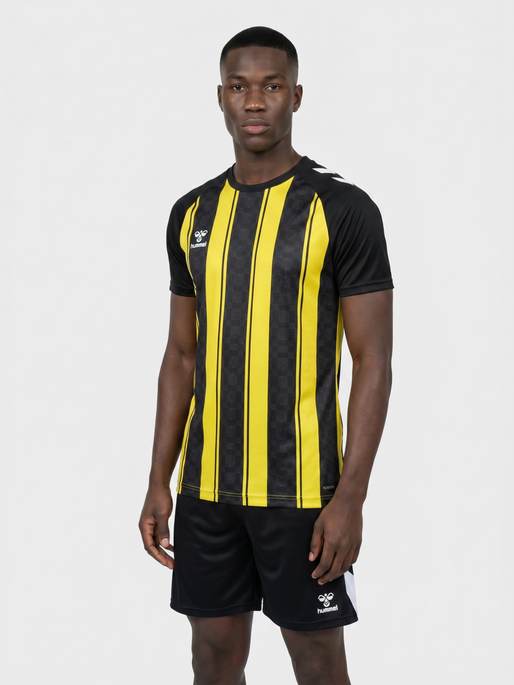 hmlMATCH STRIPED JERSEY S/S, BLAZING YELLOW/BLACK, model