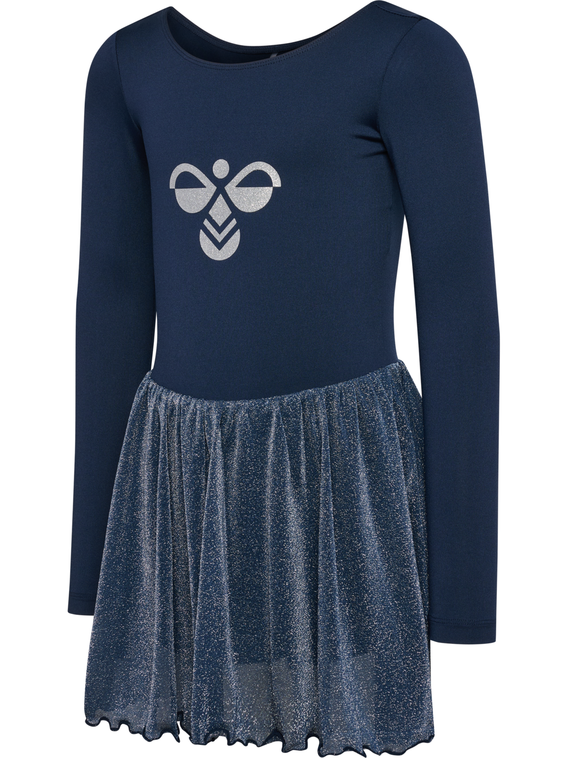 hmlJR GLITTER TIGHTS GYMSUIT L/S, DRESS BLUES, packshot