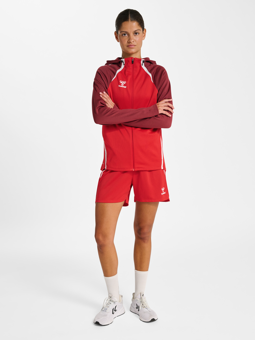 hmlLEAD 2.0 ZIP HOODIE WOMAN, TRUE RED/MAROON, model