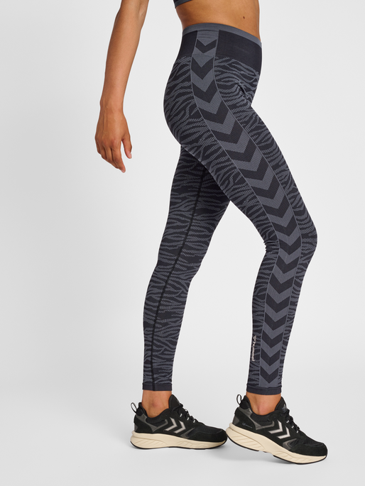hmlMT SAGA SEAMLESS MW TIGHTS, BLACK/ASPHALT MELANGE, model