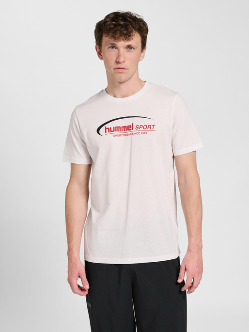 hmlPULSE GRAPHIC T-SHIRT S/S, WHITE/RED, model
