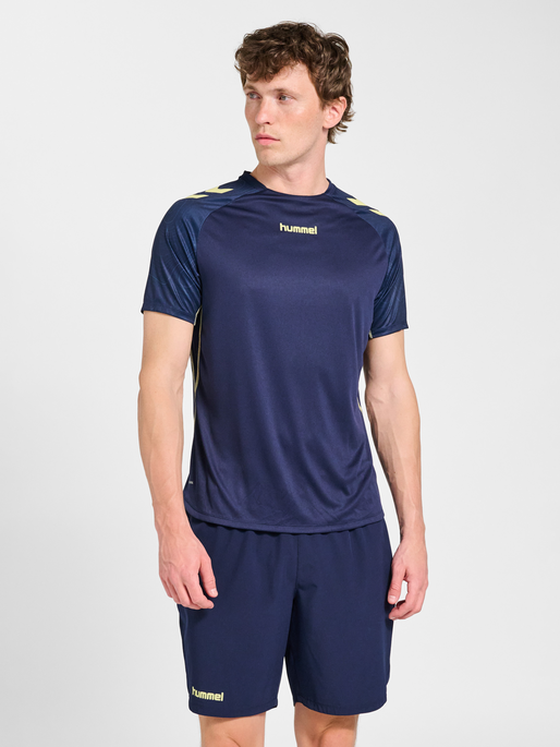 hmlBLAZE 2.0 TRAINING JERSEY S/S, MARINE/SHADOW LIME, model