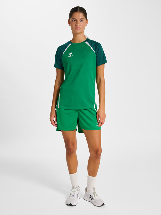 hmlLEAD 2.0 JERSEY S/S WOMAN, JELLY BEAN/EVERGREEN, model