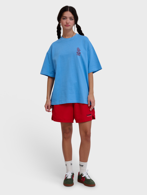 hmlLOOSE T-SHIRT S/S BEES STADIUM, LICHEN BLUE, model