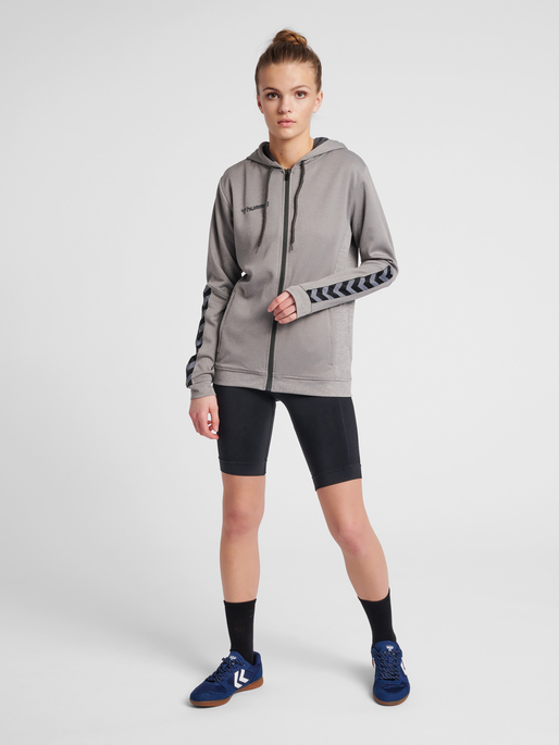 hmlAUTHENTIC POLY ZIP HOODIE WOMAN, GREY MELANGE, model