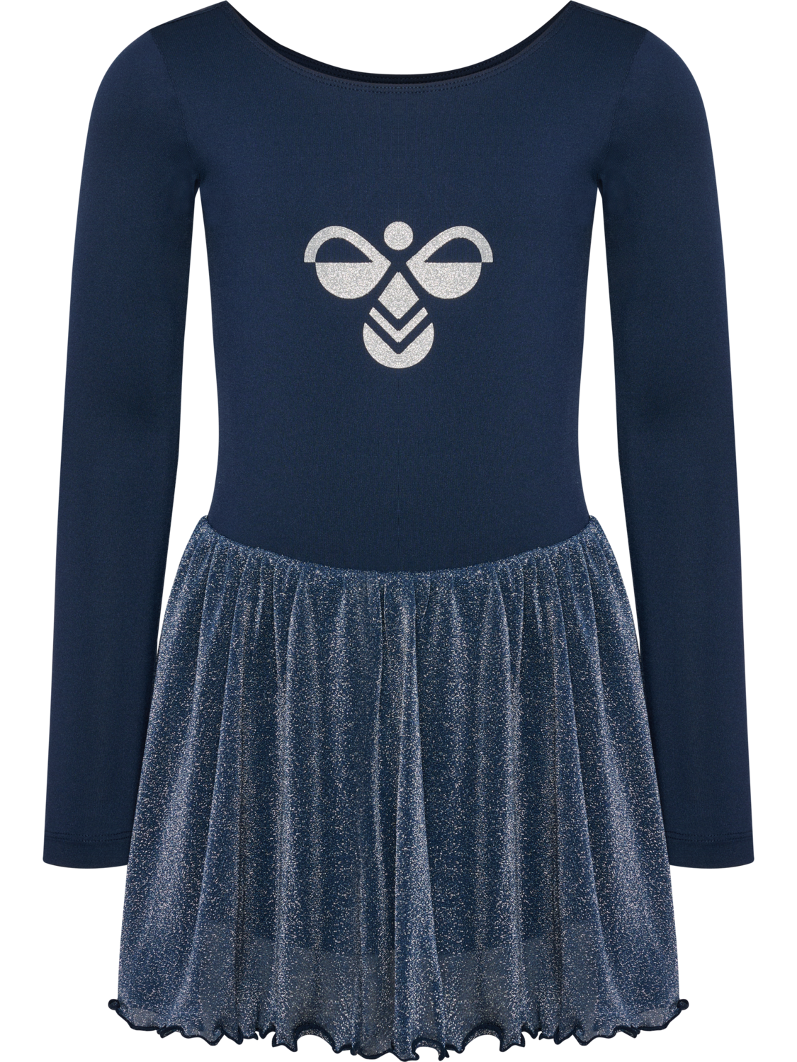 hmlJR GLITTER TIGHTS GYMSUIT L/S, DRESS BLUES, packshot