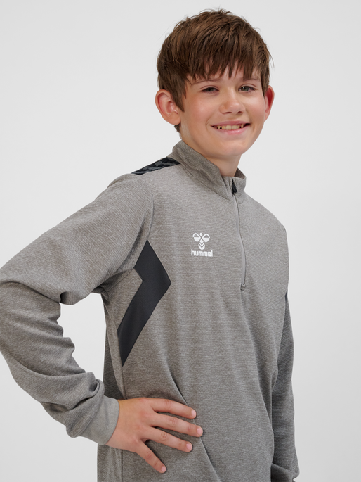 hmlAUTHENTIC HALF ZIP SWEAT KIDS, GREY MELANGE, model