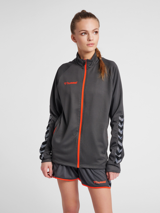 hmlAUTHENTIC WOMEN POLY ZIP JACKET, ASPHALT, model