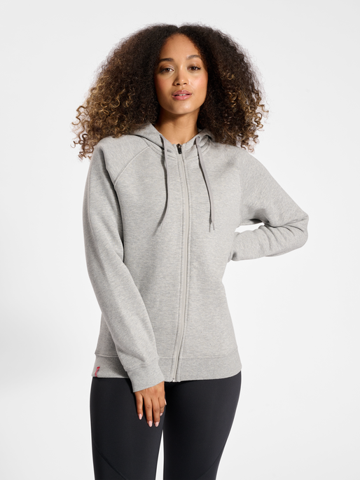hmlRED HEAVY ZIP HOODIE WOMAN, GREY MELANGE, model