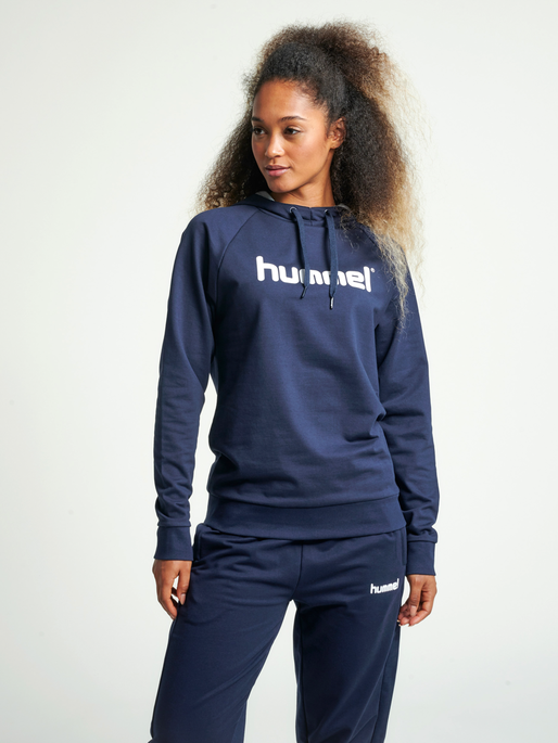 HMLGO COTTON LOGO HOODIE WOMAN, MARINE, model