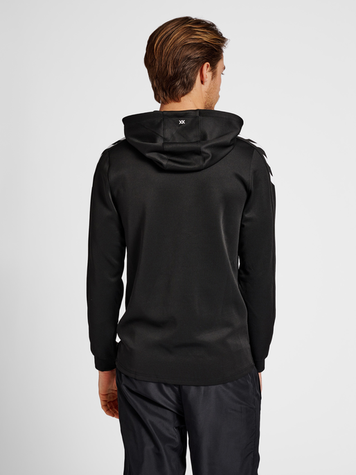 hmlCORE XK POLY SWEAT HOODIE, BLACK/BLACK, model