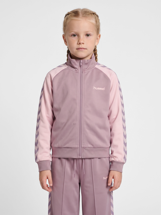 hmlJR REG POLY TAPE ZIP JACKET, SEA FOG, model