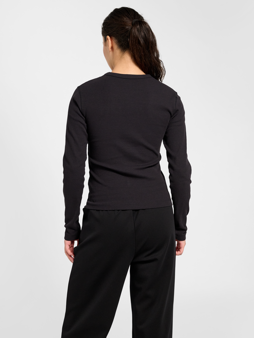 hmlFOUNDATION RIB T-SHIRT L/S, BLACK, model