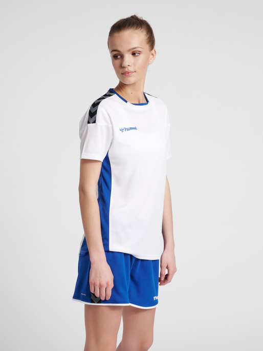hmlAUTHENTIC POLY JERSEY WOMAN S/S, WHITE/TRUE BLUE, model
