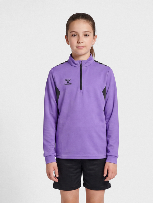 hmlAUTHENTIC HALF ZIP SWEAT KIDS, DAHLIA PURPLE/ASPHALT, model