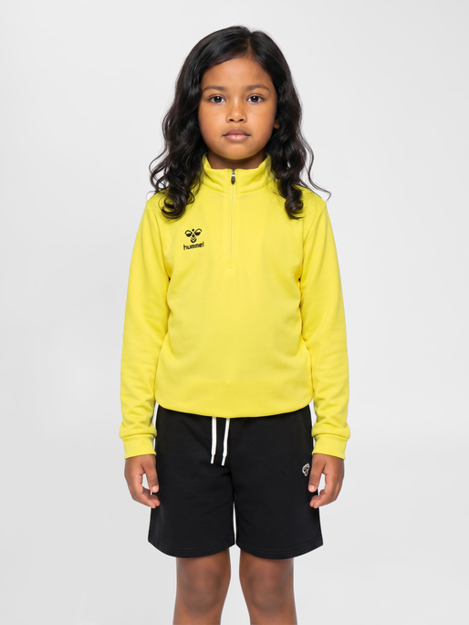 hmlAUTHENTIC HALF ZIP SWEAT KIDS, BLAZING YELLOW, model
