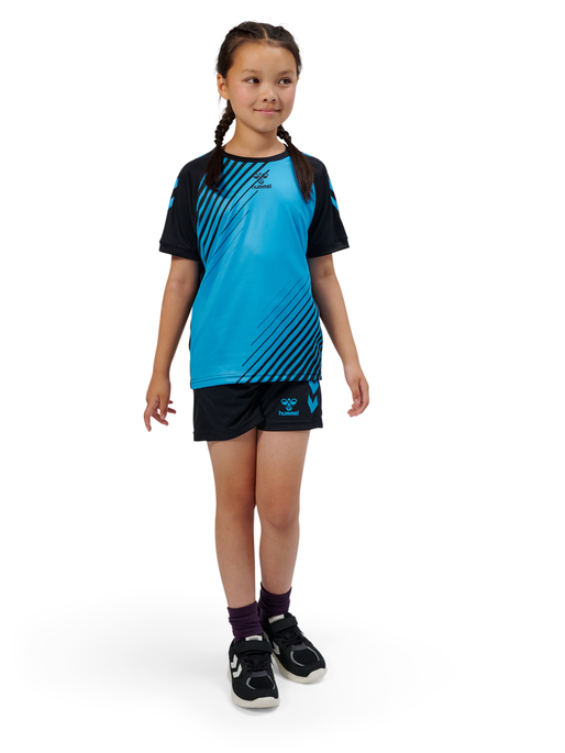 hmlGRAPHIC UNIVERSE JERSEY S/S KIDS, BLACK/NEON BLUE, model