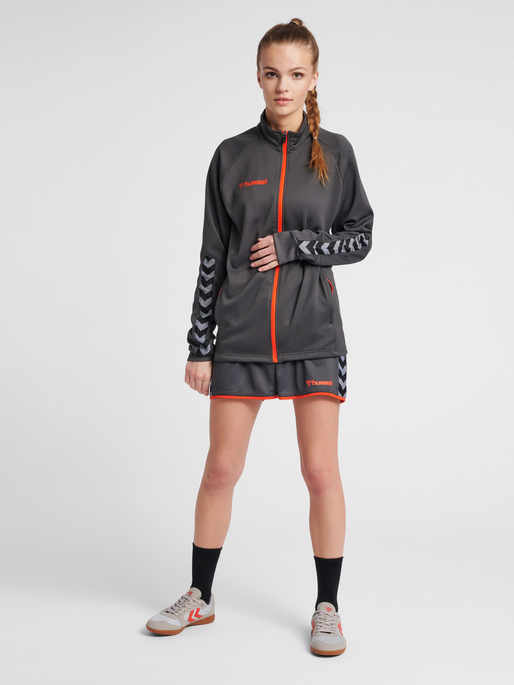 hmlAUTHENTIC WOMEN POLY ZIP JACKET, ASPHALT, model