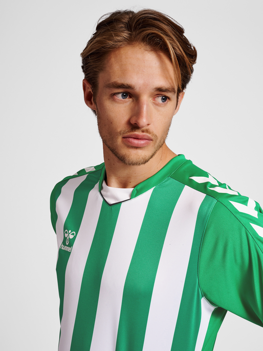 hmlCORE XK STRIPED JERSEY S/S, JELLY BEAN/WHITE, model