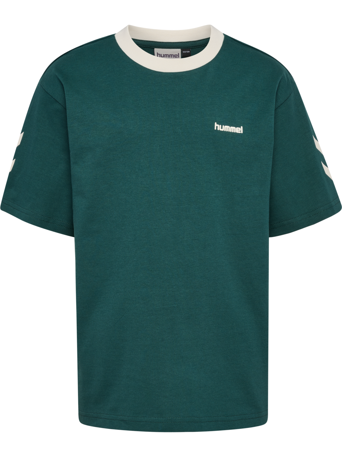 hmlJR LOOSE CHEVRON T-SHIRT SS, JUNE BUG, packshot